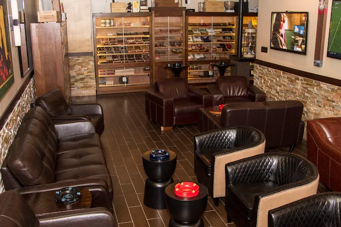 Cigar Republic USA lounge interior with leather seating